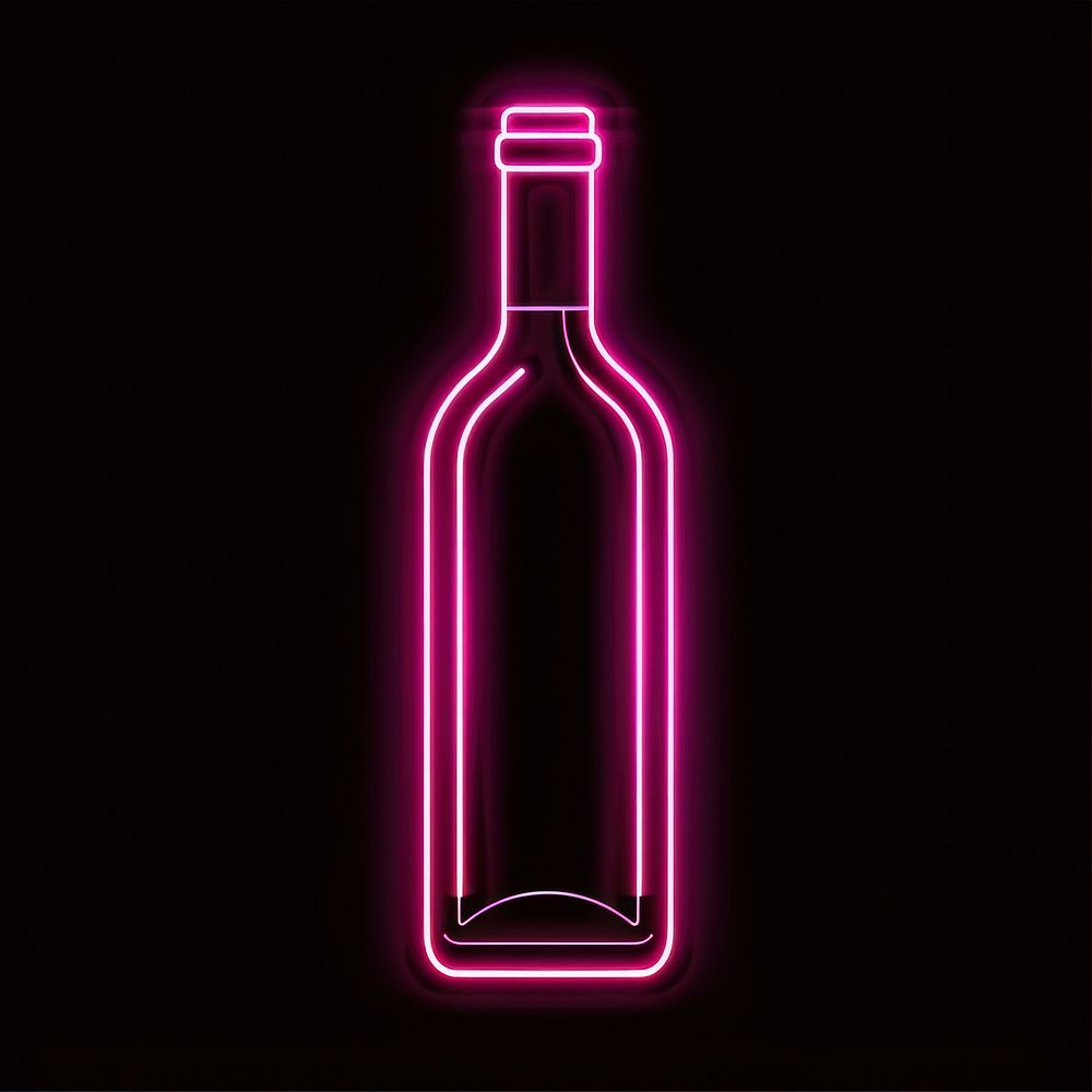 Wine bottle icon neon beverage alcohol.