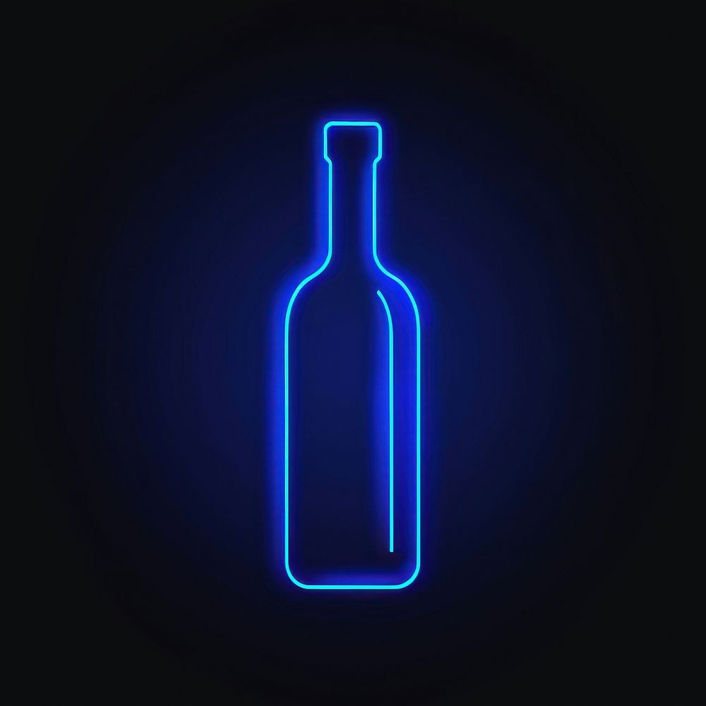 Wine bottle icon neon light.