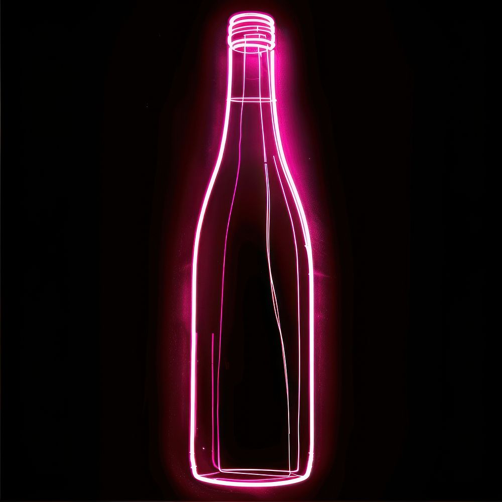 Wine bottle icon neon lighting beverage.