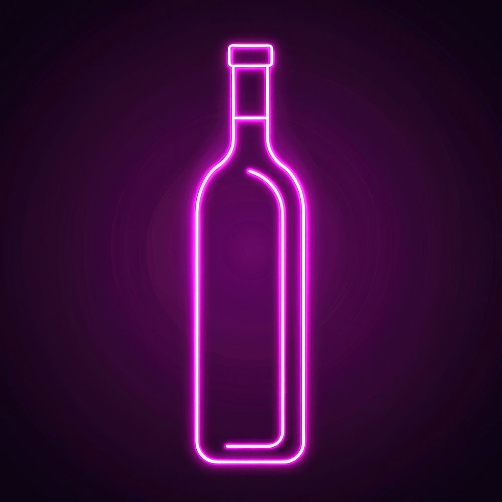 Wine bottle icon purple neon beverage.
