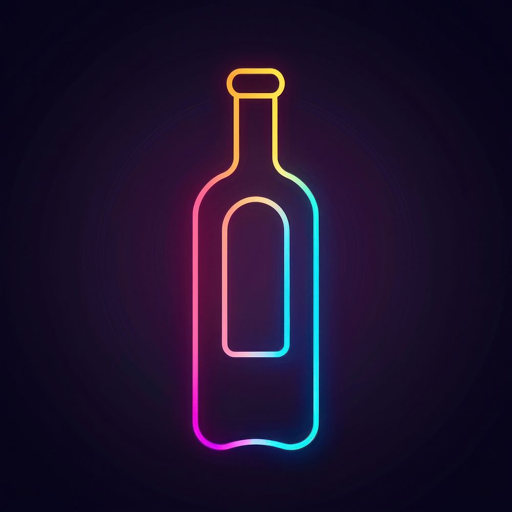 Wine bottle icon neon beverage alcohol.
