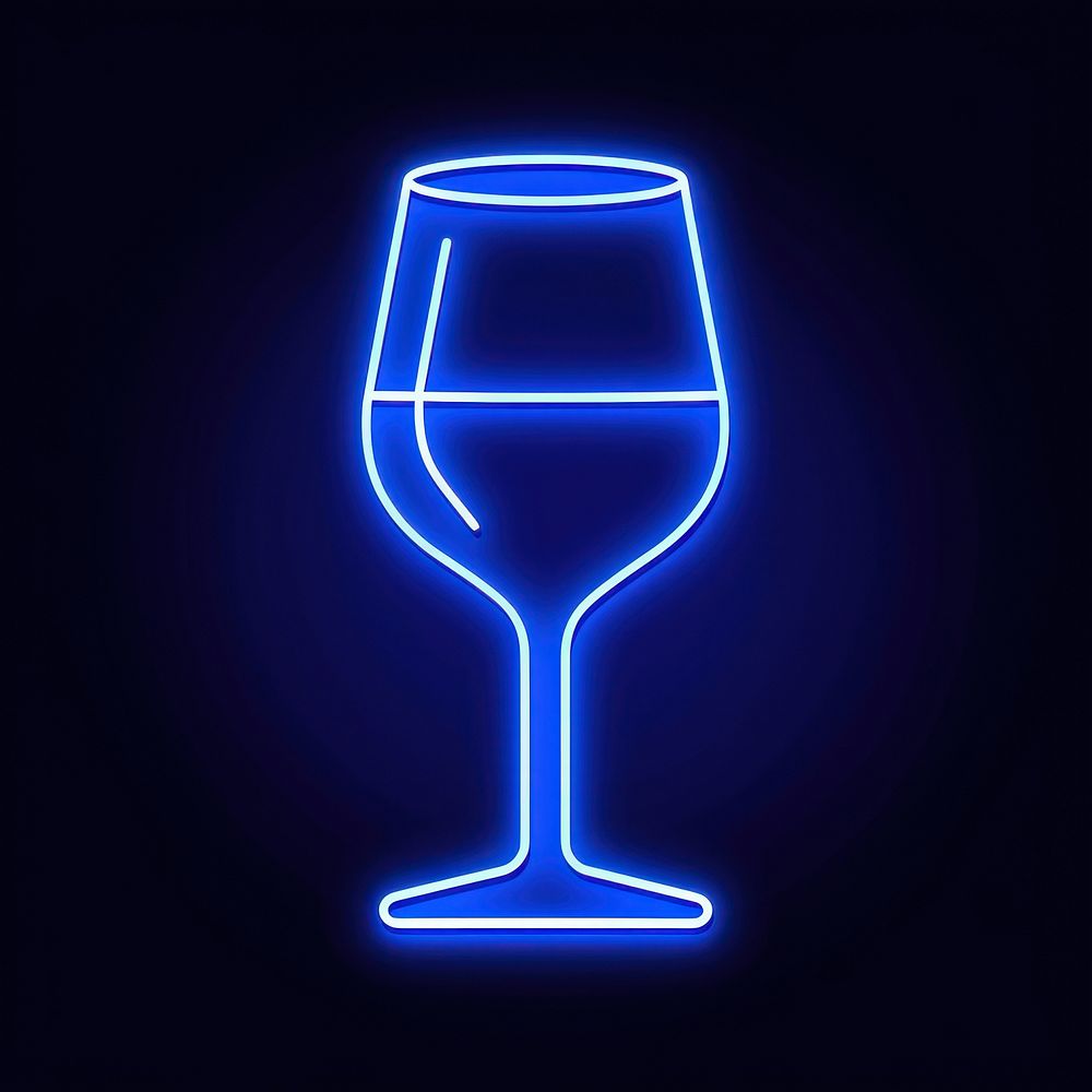Wine glass icon neon light.