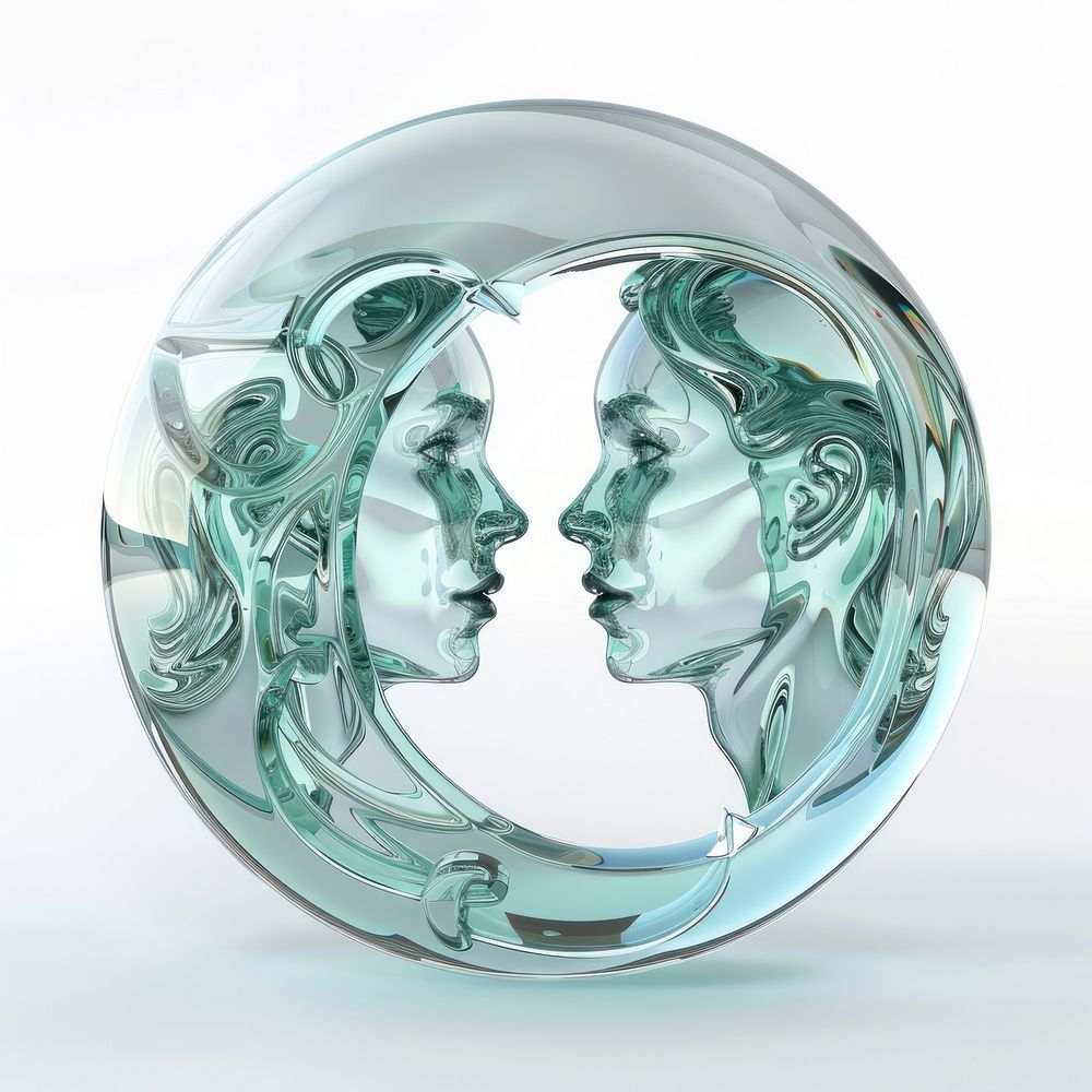 Gemini zodiac symbol glass sculpture sphere.