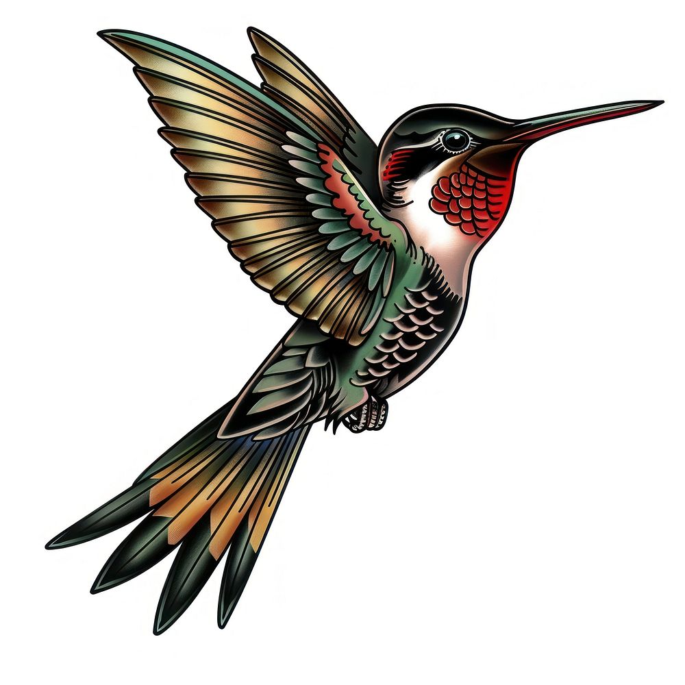 Traditional tattoo illustration of a humming bird hummingbird animal flying.