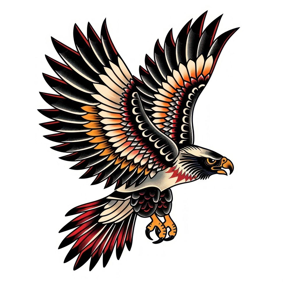 Traditional tattoo illustration of eagle vulture animal flying.