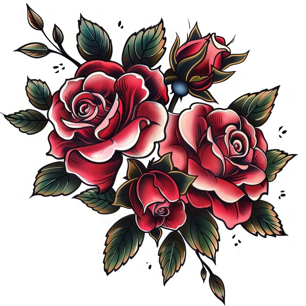 Roses in the style of traditional tattoo graphics pattern blossom.