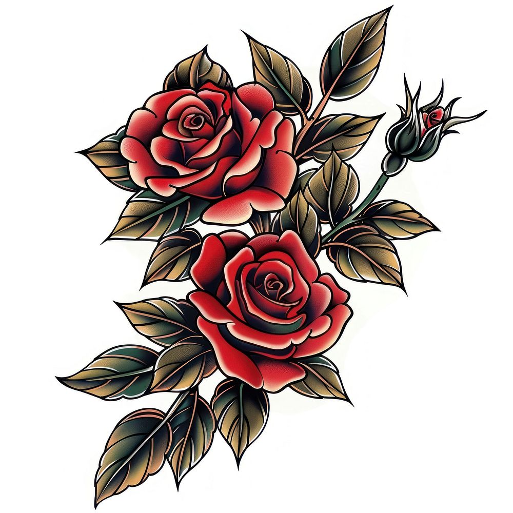 Roses in the style of traditional tattoo graphics pattern blossom.