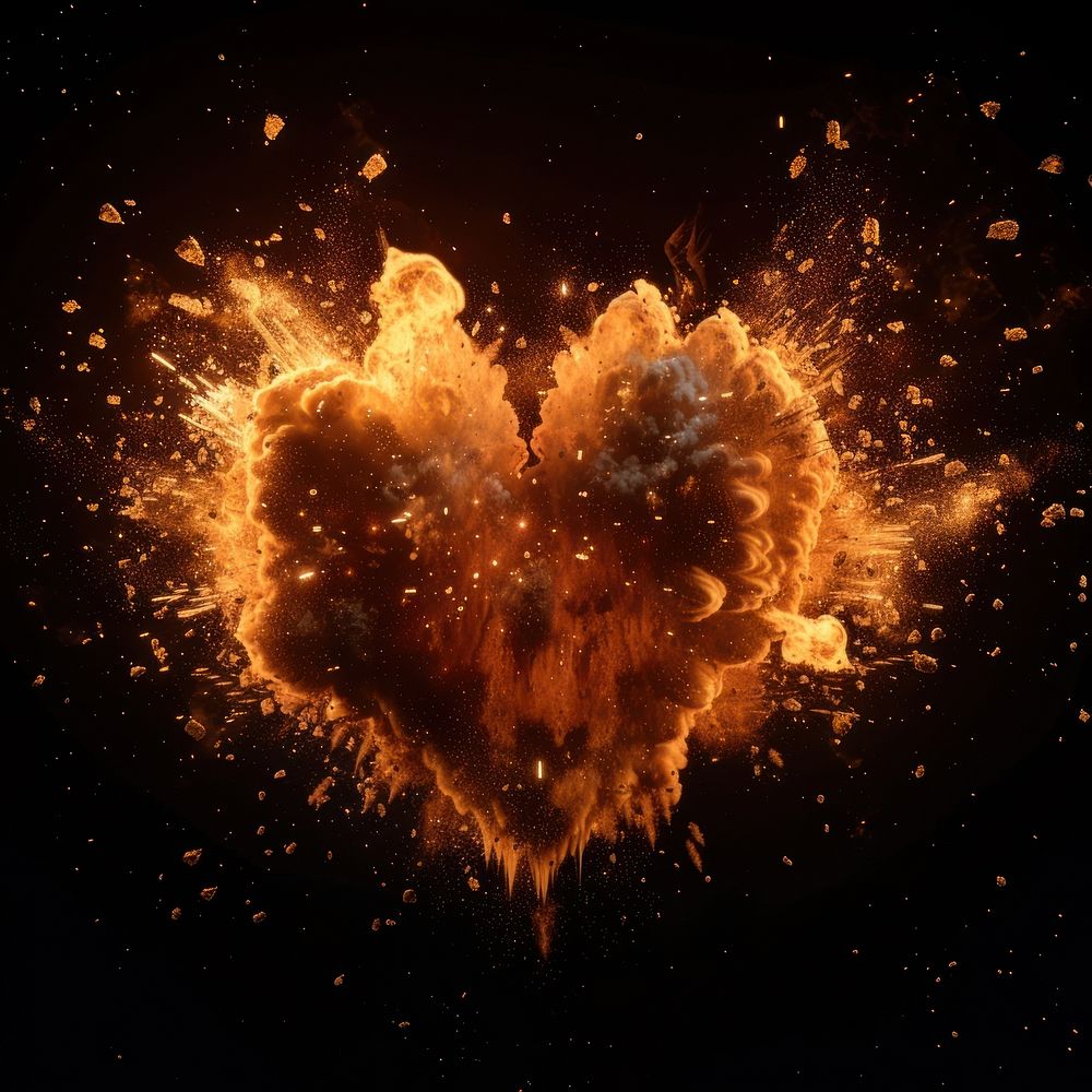 Dramatic explosion in heart shape fireworks astronomy universe.