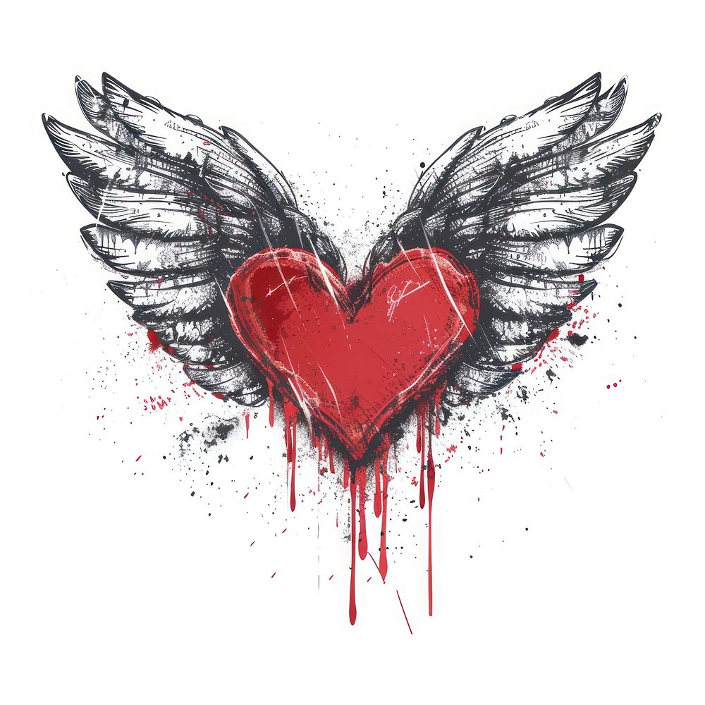 Graffiti heart wing symbol animal bird.