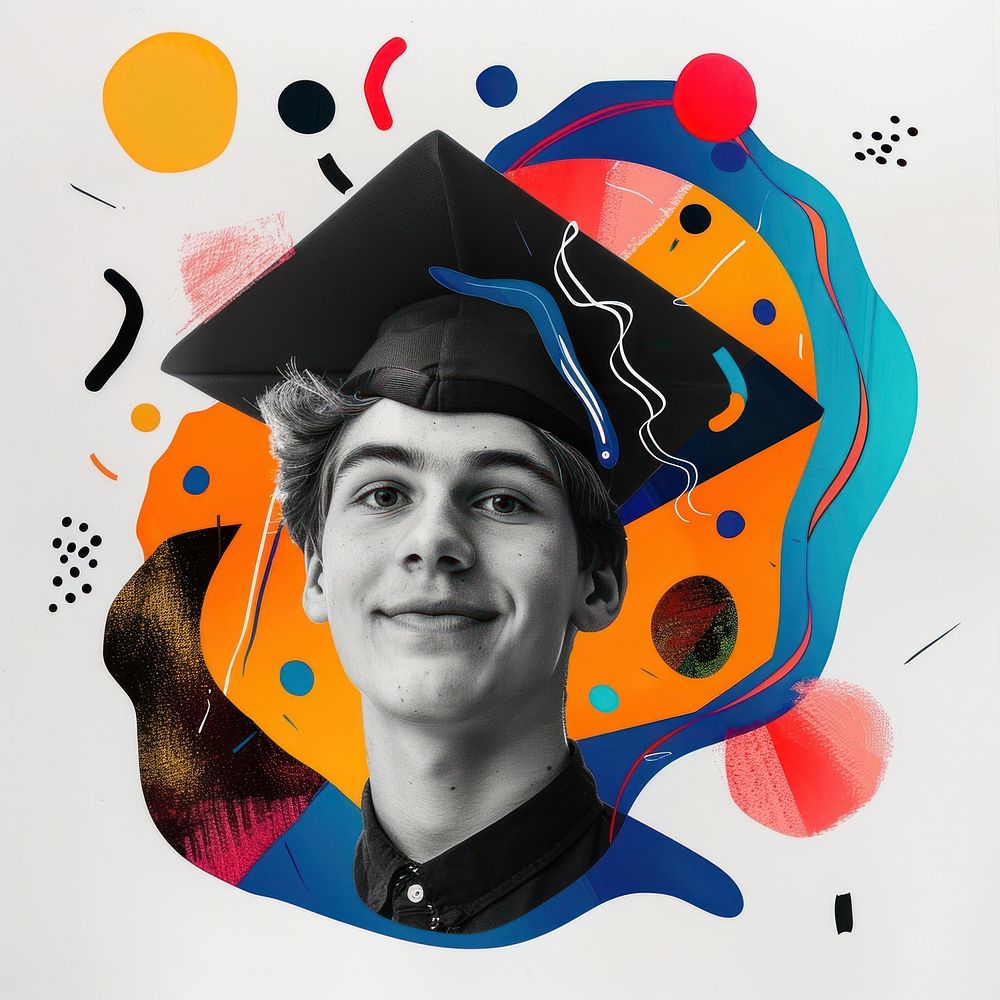 Paper collage of graduation boy portrait photo photography.