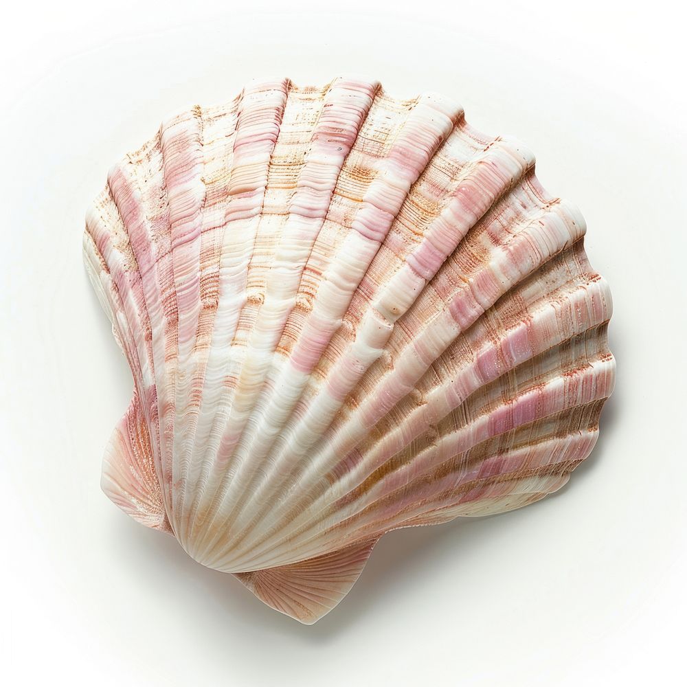 Sea shell clam pink white background.