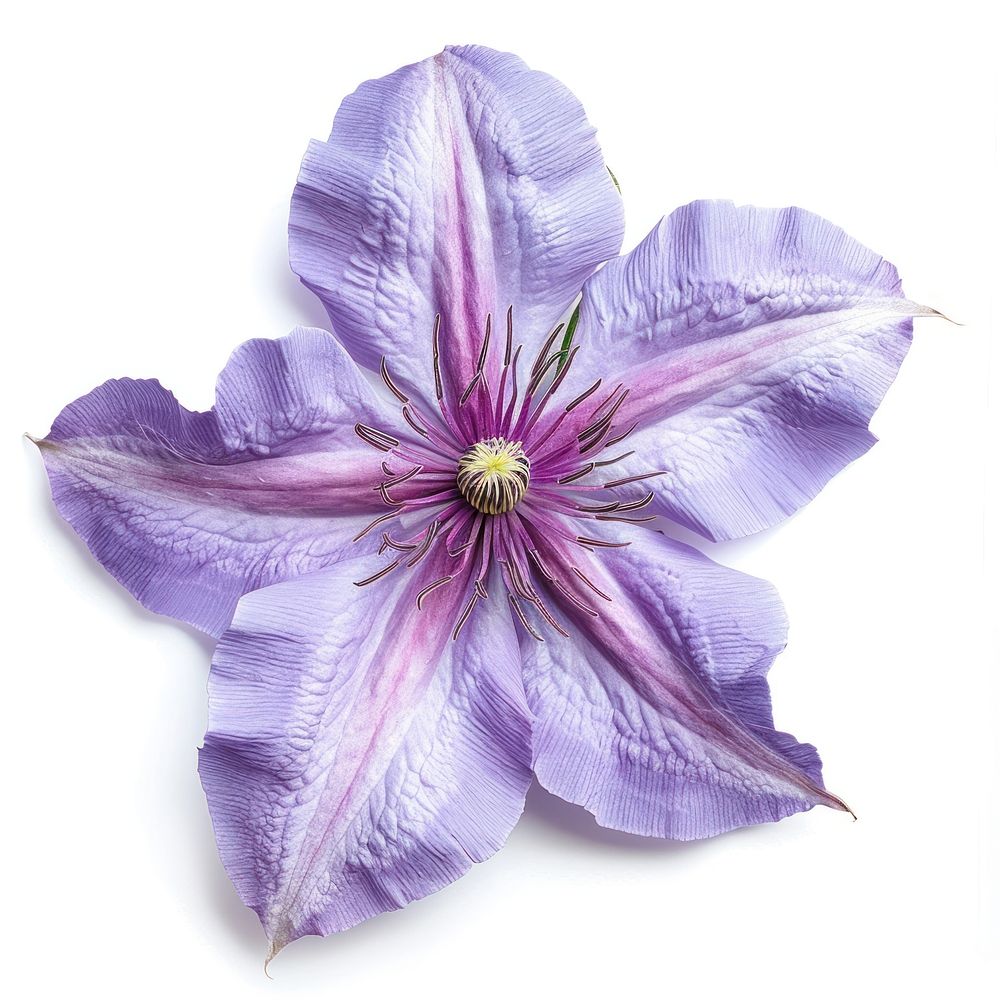 Purple Clematis flower blossom petal plant.