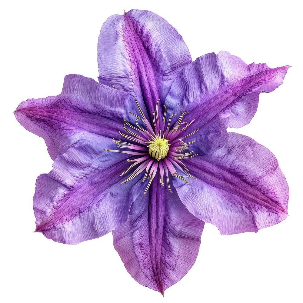Purple Clematis flower blossom petal plant.