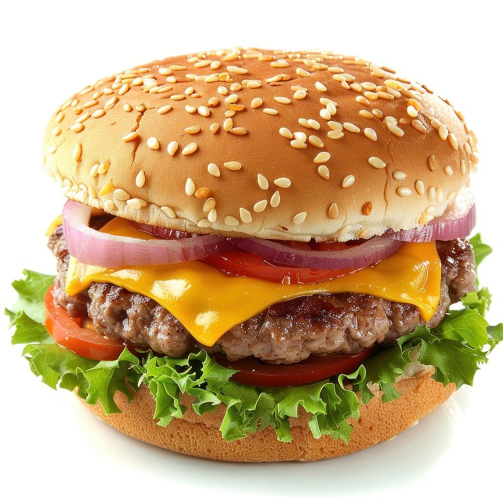 Meat and cheeseburger food white background hamburger.