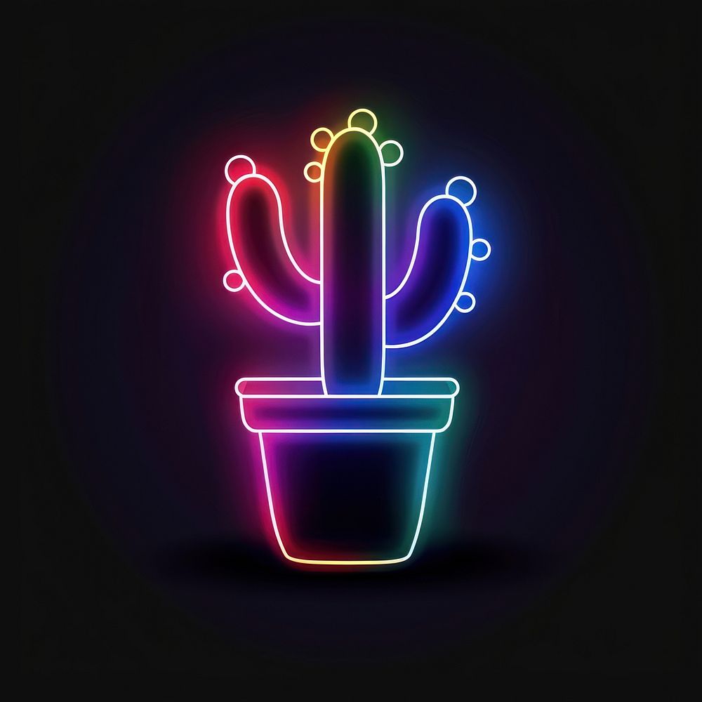 Cactus in plant pot neon blackboard light.