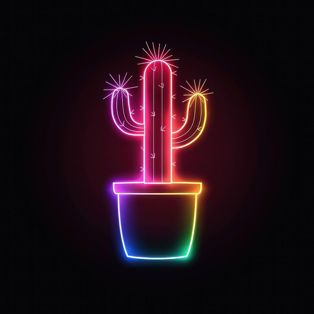 Cactus in plant pot neon astronomy lighting.