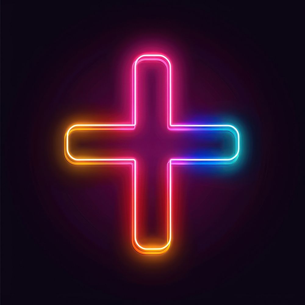 Cross hospital neon symbol light.