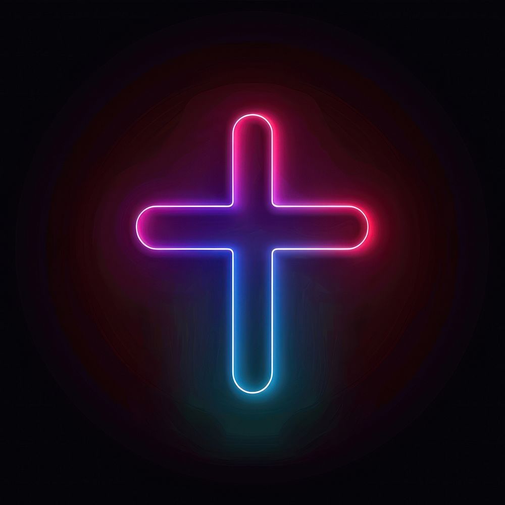 Cross hospital neon symbol light.