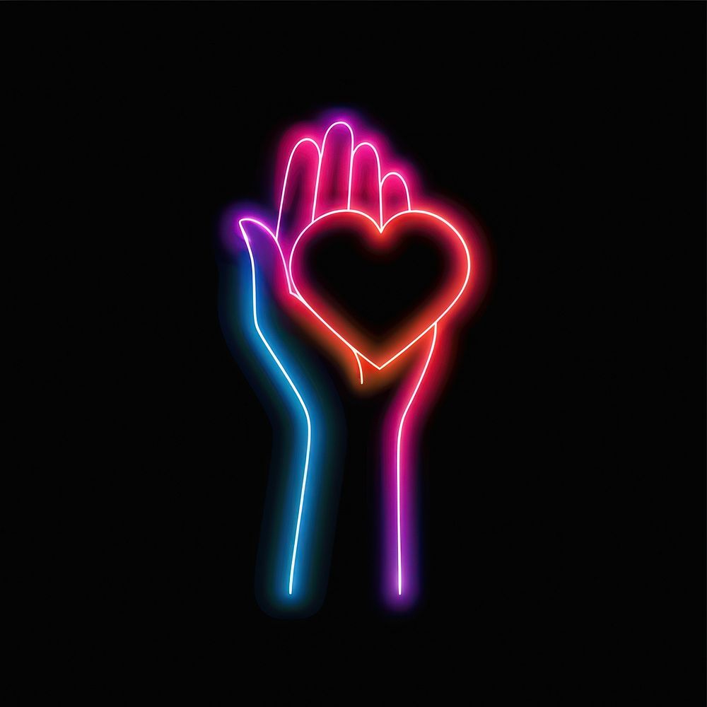 Hand heart neon light.