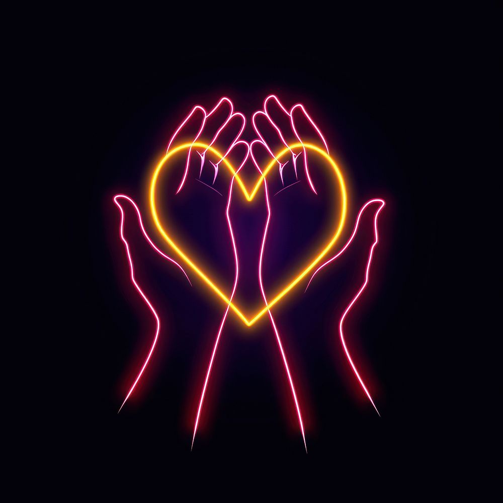 Hands making heart shape neon astronomy outdoors.