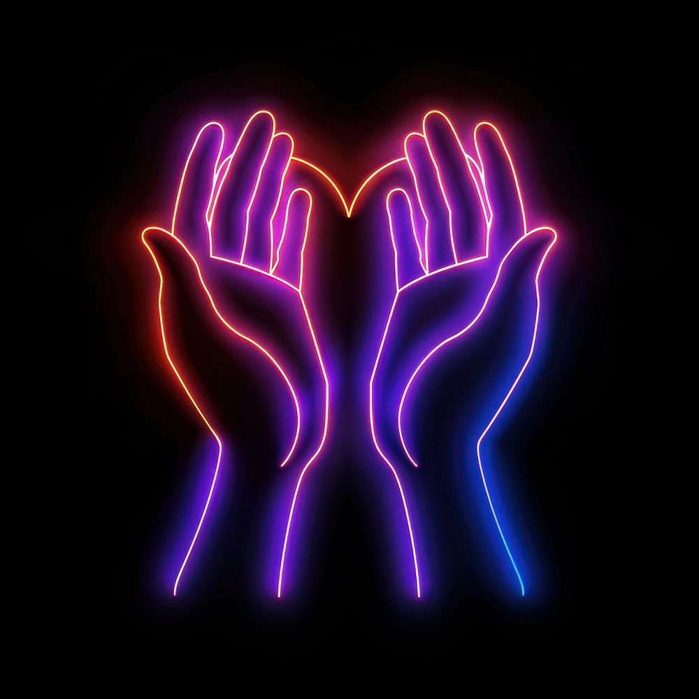 Heart-shaped hands neon chandelier lighting.