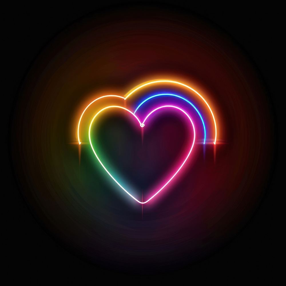 Heart with rainbow neon purple light.