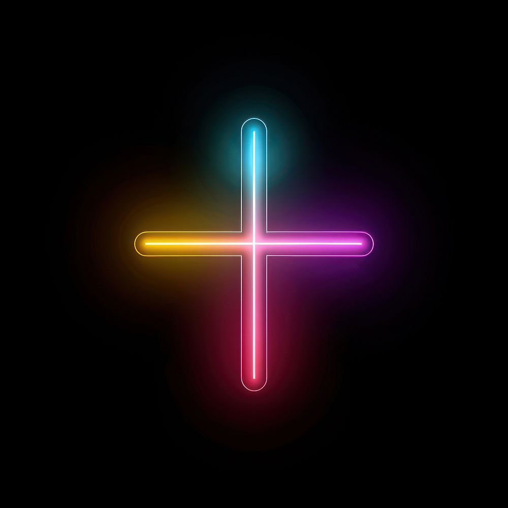 Plus neon symbol cross.
