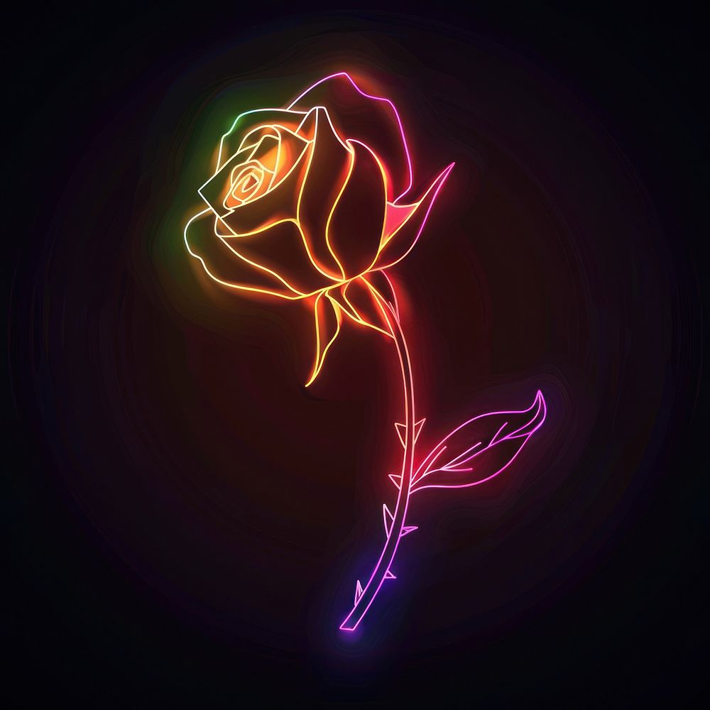 Rose with petal neon fireworks lighting.