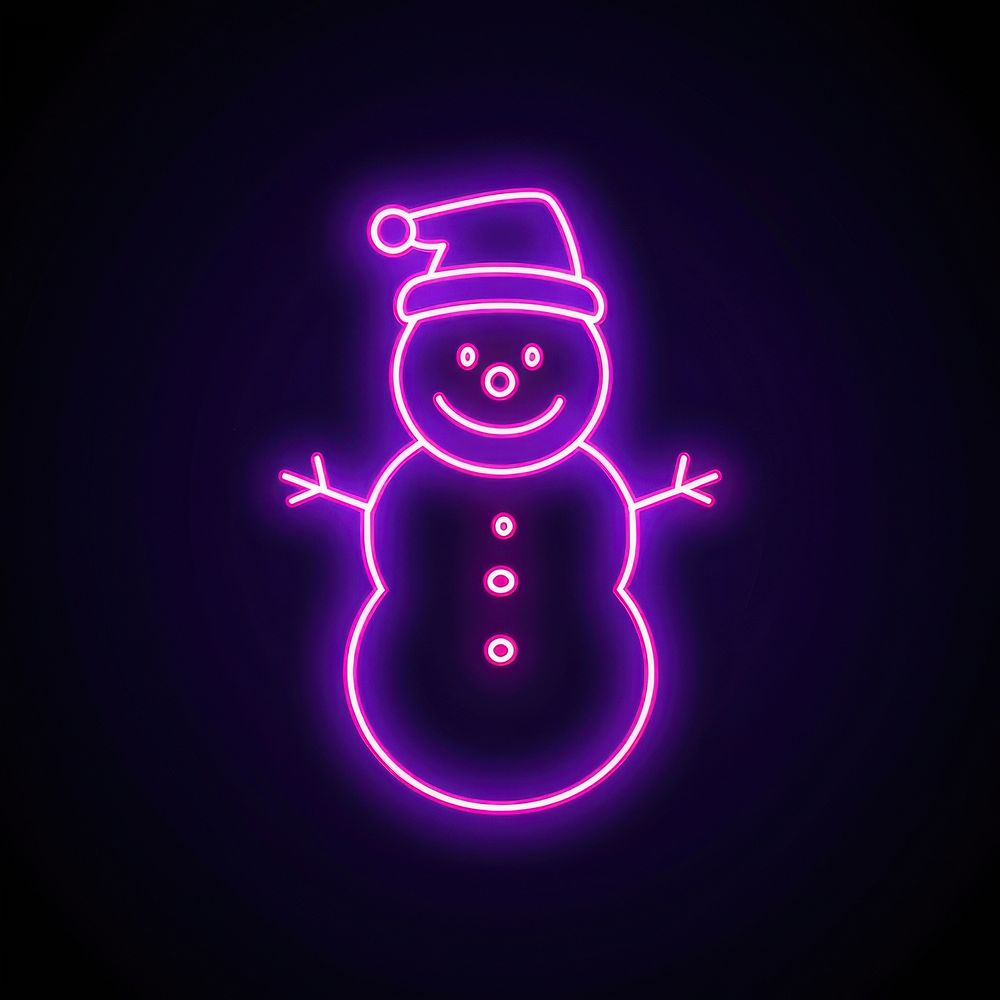 Snowman neon purple light.