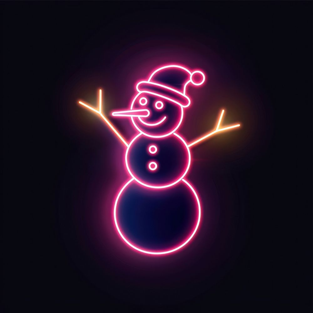 Snowman neon purple light.