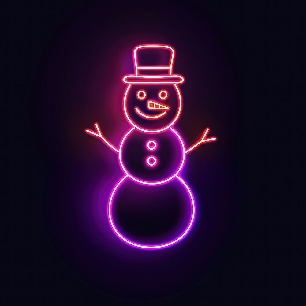 Snowman neon purple night.