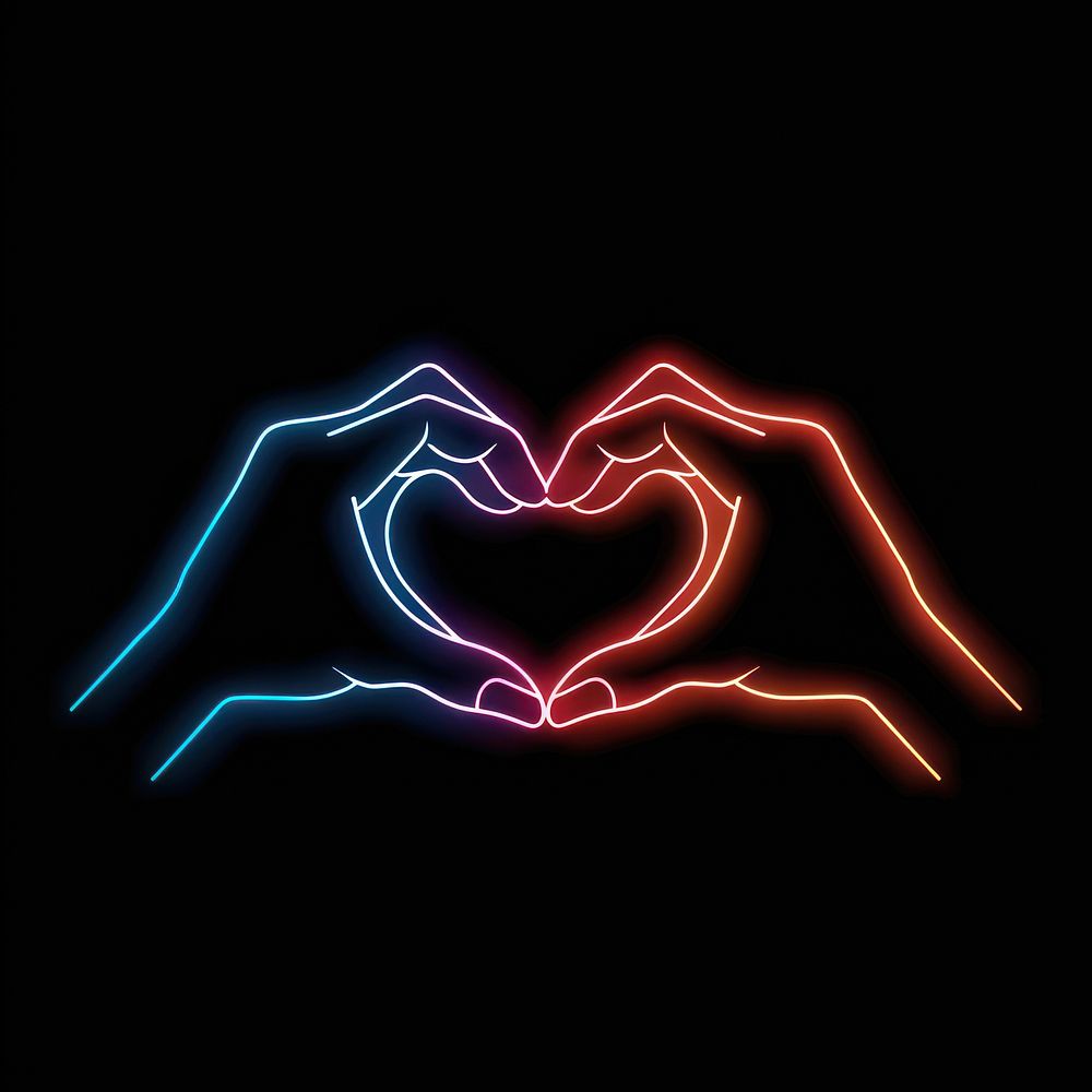 Two hand making heart shape neon lighting.