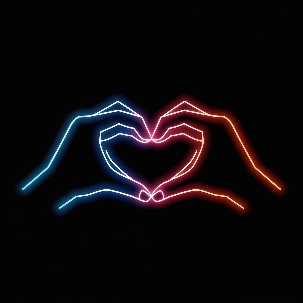 Two hand making heart shape neon ketchup light.