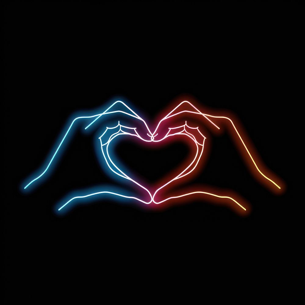 Two hand making heart shape neon animal light.