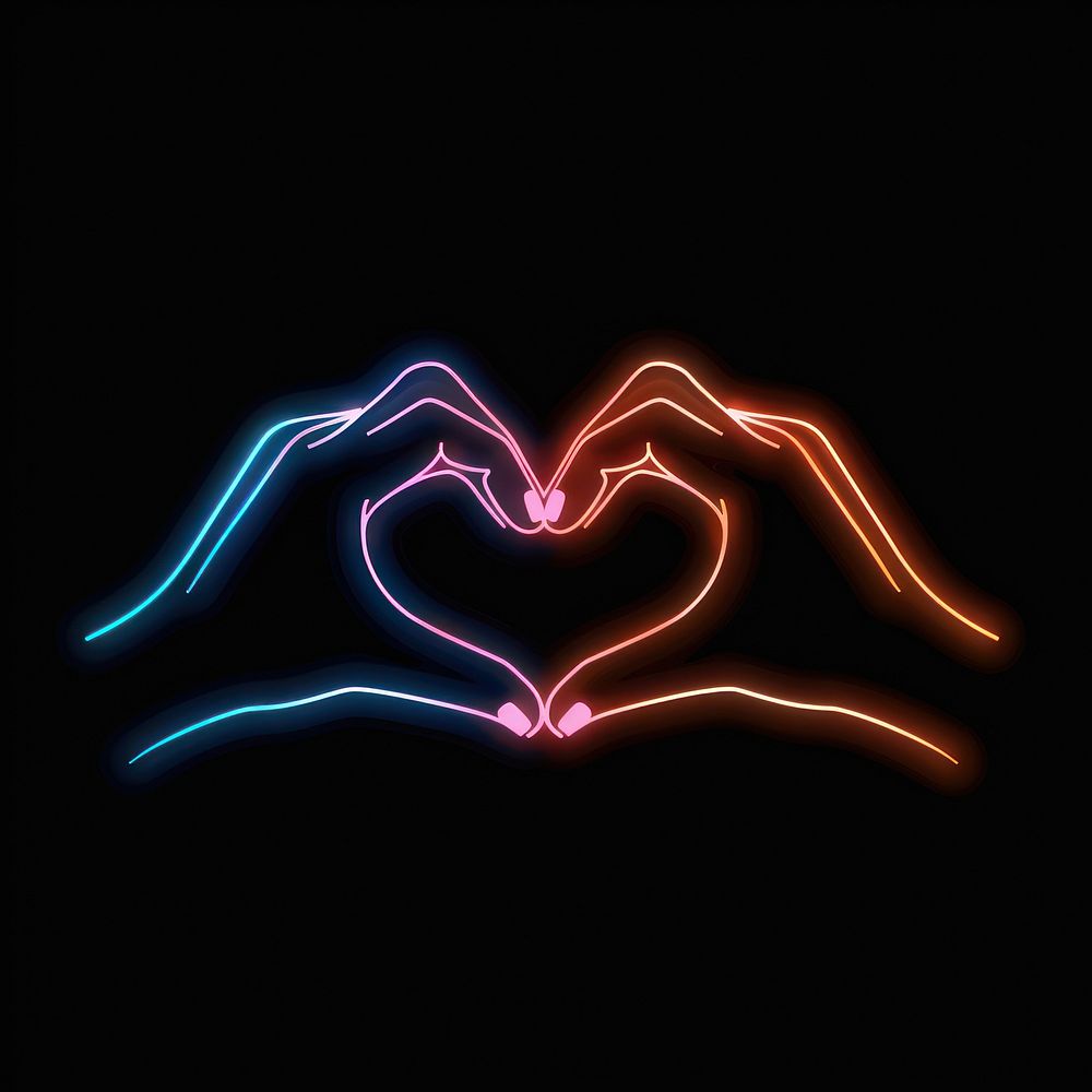 Two hand making heart shape neon light smoke pipe.