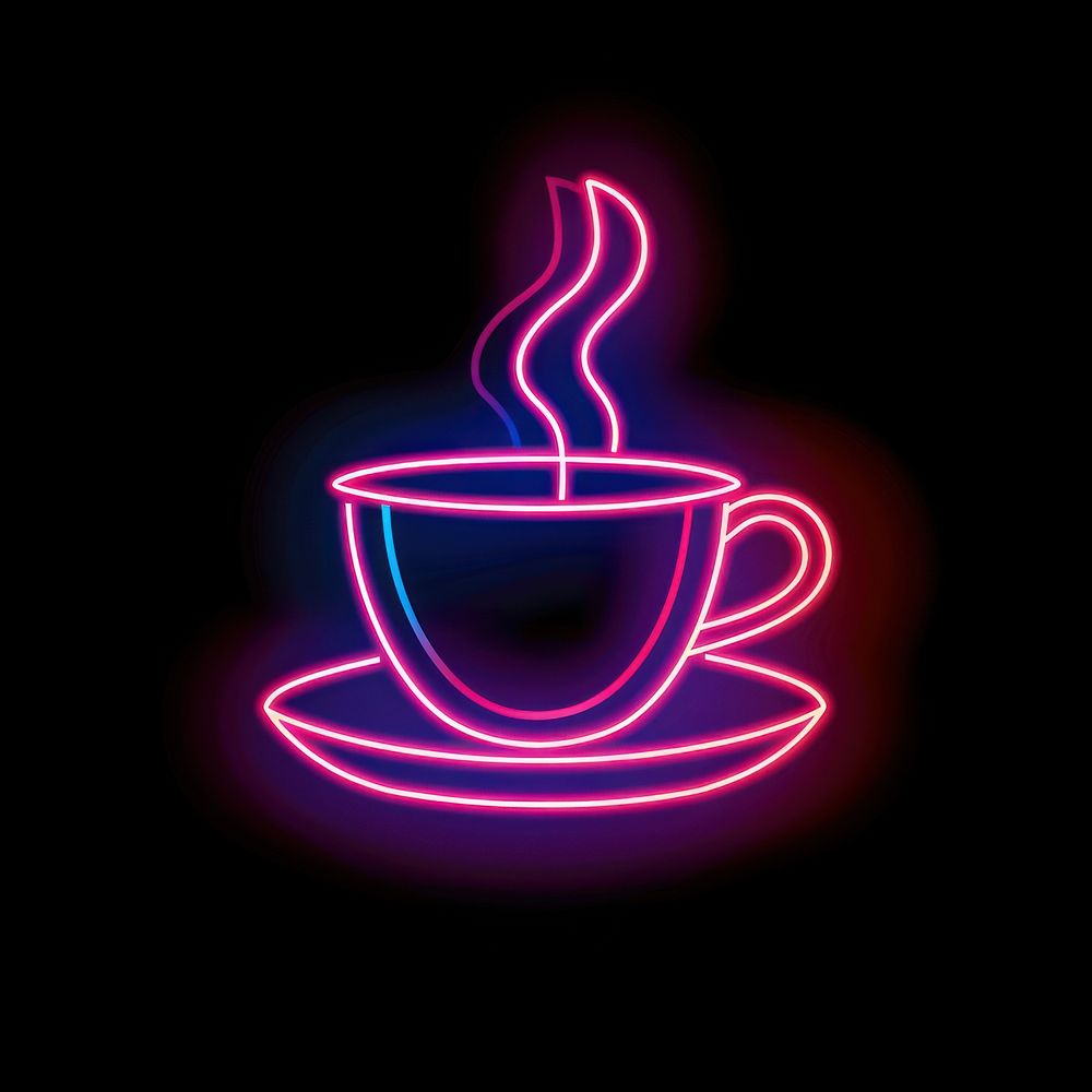 Tea cup with plate neon astronomy lighting.
