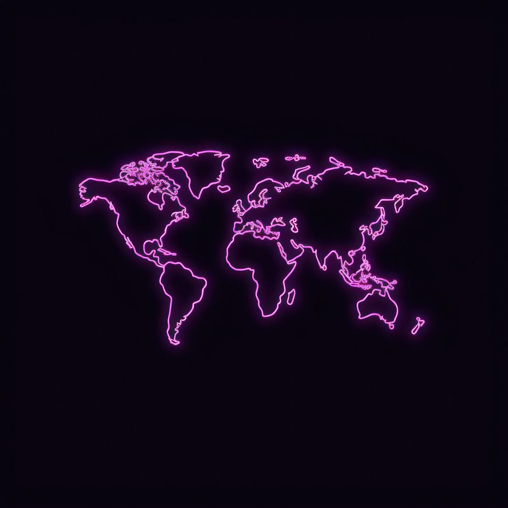 World map purple light night.