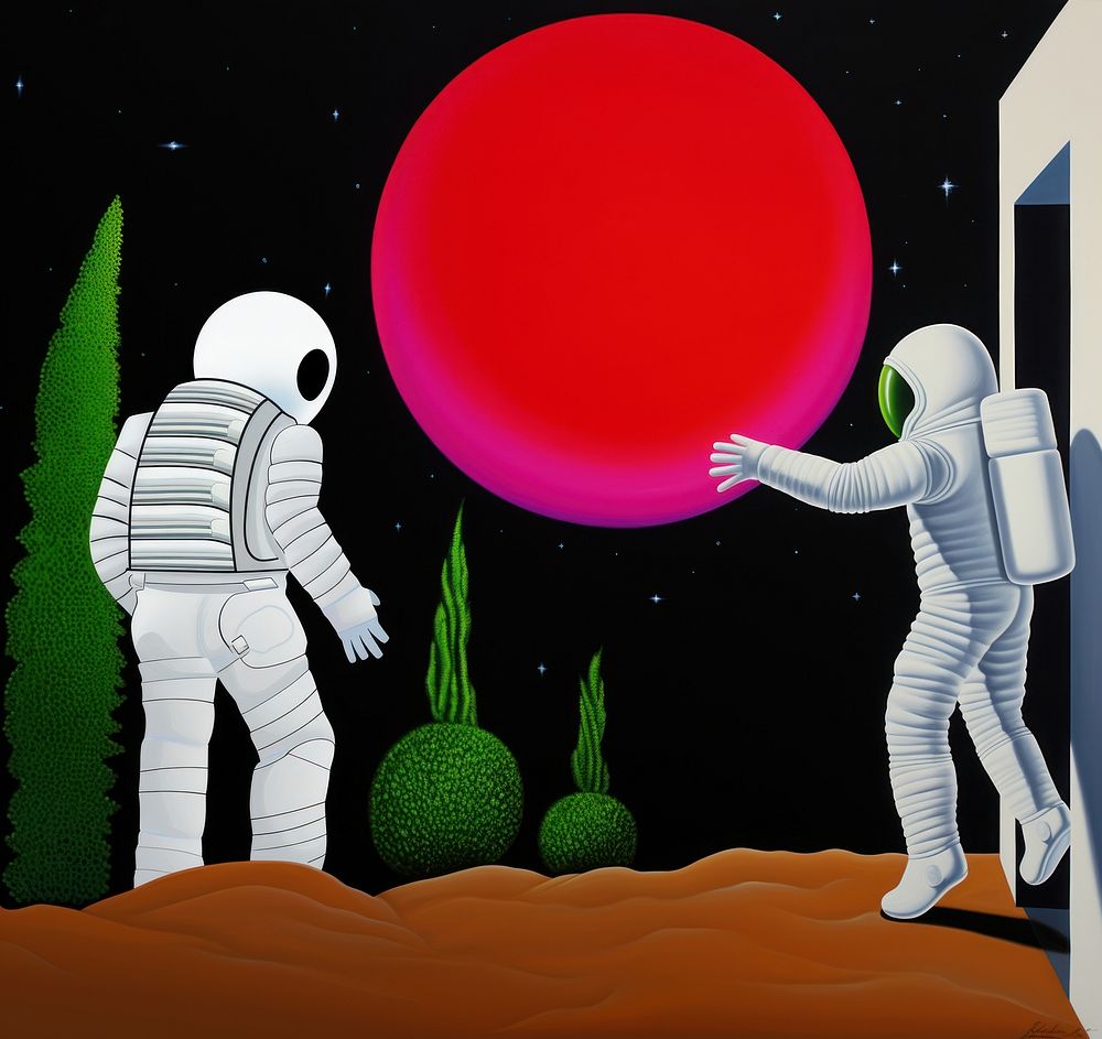 Illustration of a astronaut plant art advertisement.