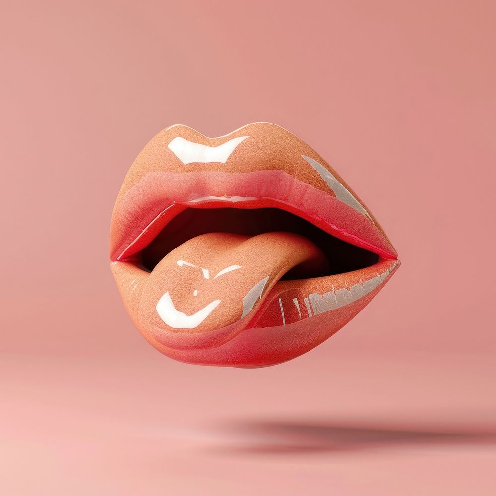 Mouth tongue lipstick ketchup.