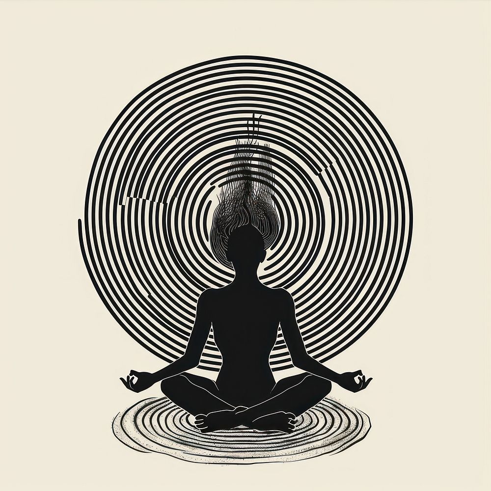 Black minimalist anxiety logo design drawing adult yoga.