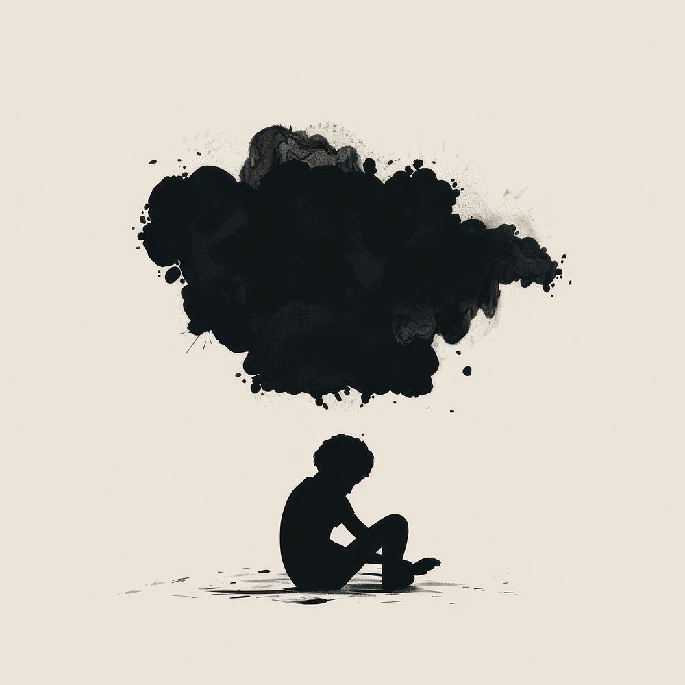 Black minimalist anxiety logo design silhouette drawing creativity.