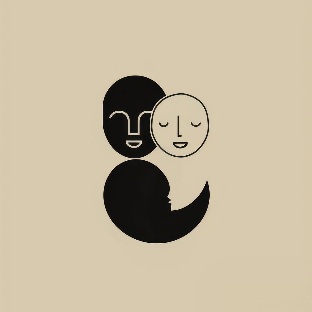 Black minimalist asian people logo design drawing representation togetherness.