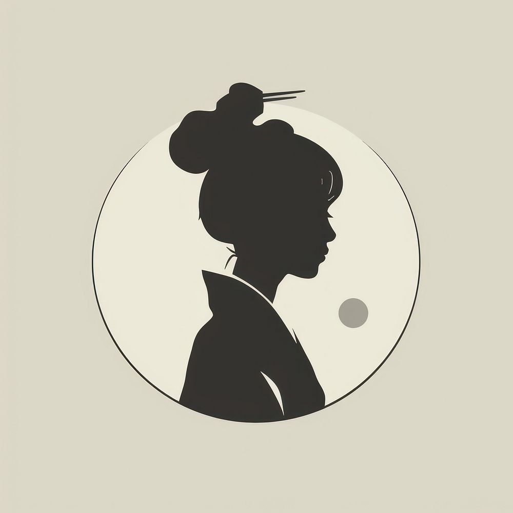 Black minimalist asian people logo design silhouette drawing hairstyle.