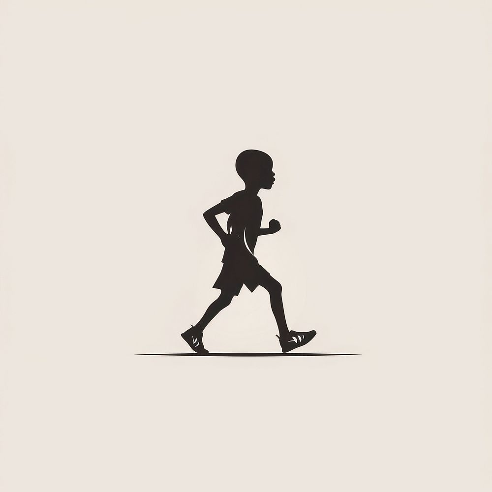 Black minimalist boy running logo design silhouette footwear drawing.