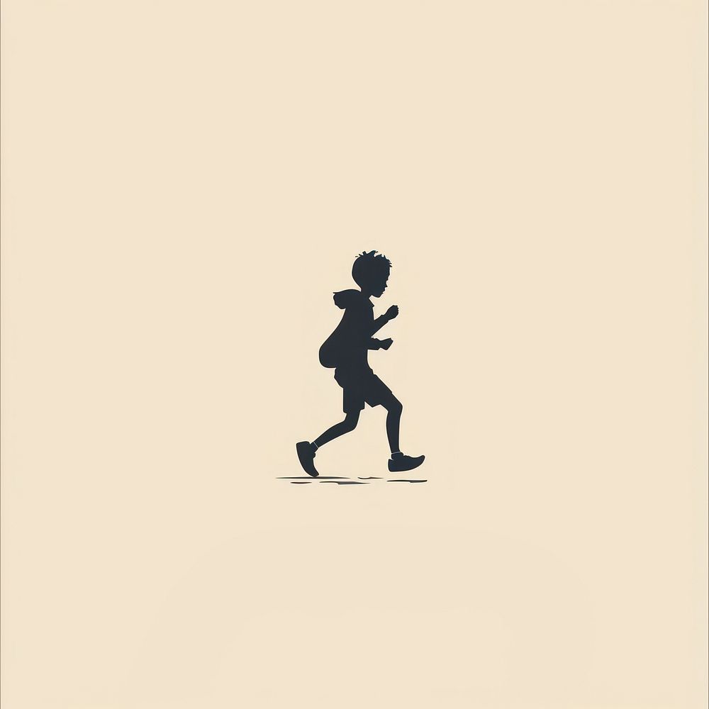 Black minimalist boy running logo design footwear exercising silhouette.