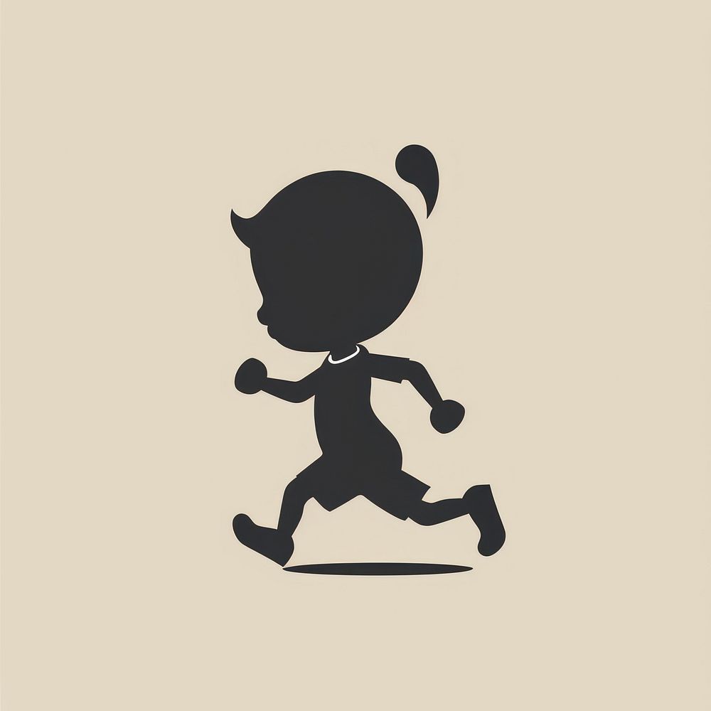 Black minimalist boy running logo design silhouette representation creativity.