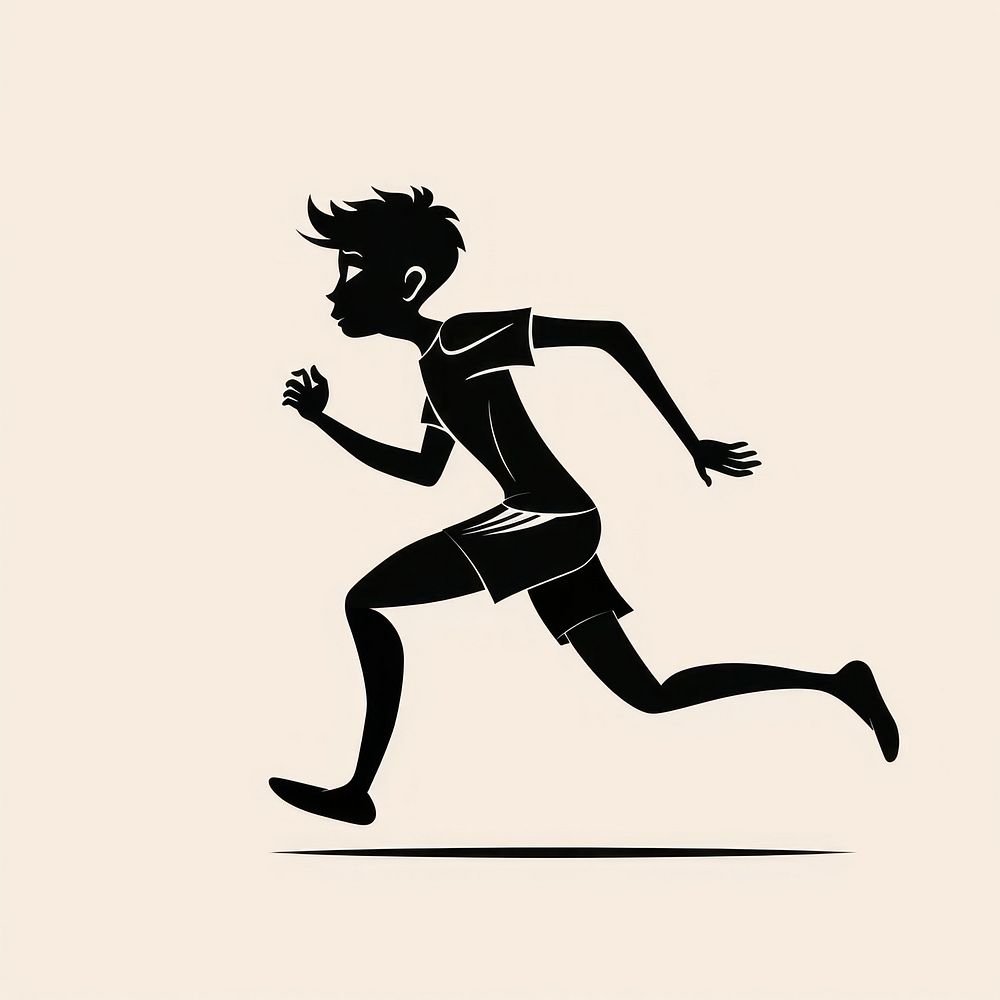 Black minimalist boy running logo design silhouette drawing determination.