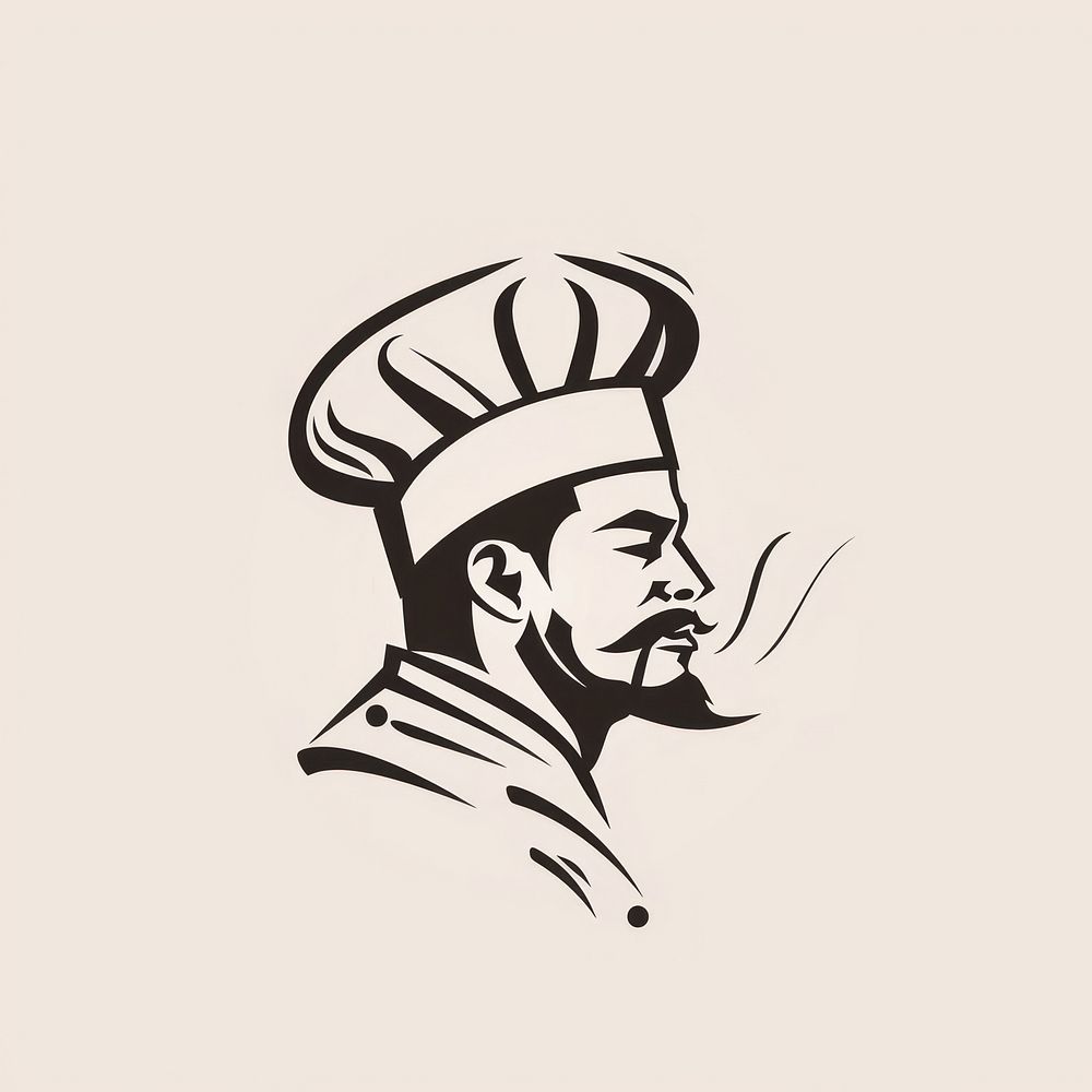 Black minimalist cool chef logo design drawing sketch illustrated.