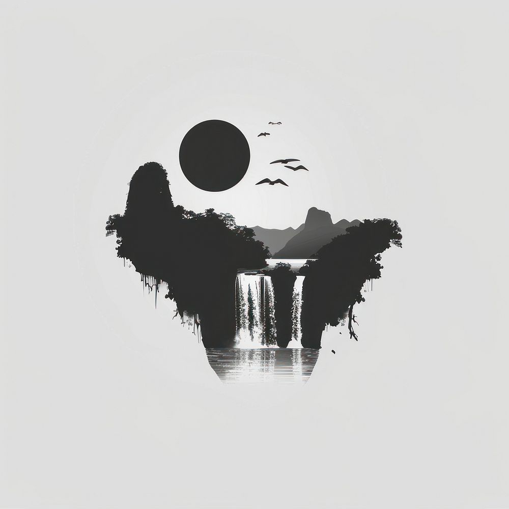 Black minimalist iguazu falls logo design silhouette outdoors drawing.