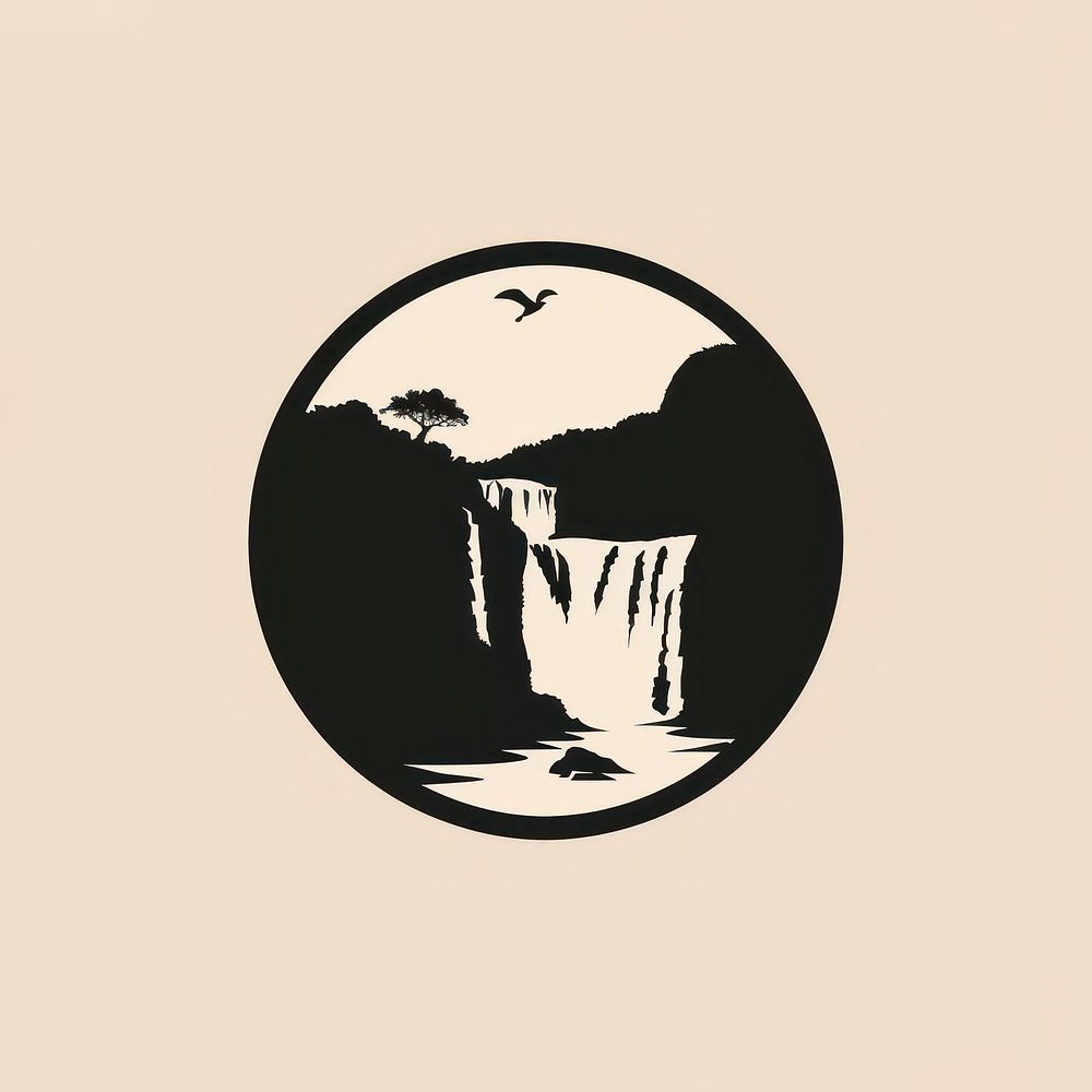 Black minimalist iguazu falls logo design silhouette waterfall outdoors.